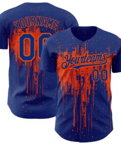 Custom Royal Orange 3D Pattern Design Dripping Splatter Art Authentic Baseball Jersey