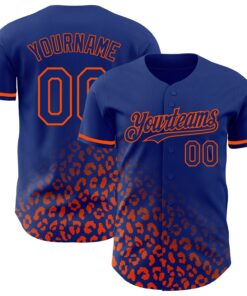 Custom Royal Orange 3D Pattern Design Leopard Print Fade Fashion Authentic Baseball Jersey