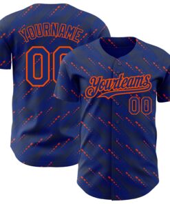 Custom Royal Orange 3D Pattern Design Slant Lines Authentic Baseball Jersey