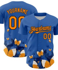 Custom Royal Orange-Black 3D Pattern Design Animal Butterfly Authentic Baseball Jersey