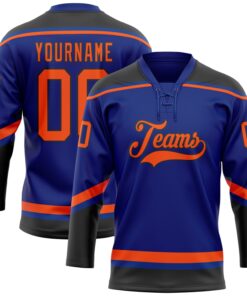 Custom Royal Orange-Black Hockey Lace Neck Jersey
