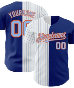 Custom Royal Orange-Light Blue Pinstripe Authentic Split Fashion Baseball Jersey