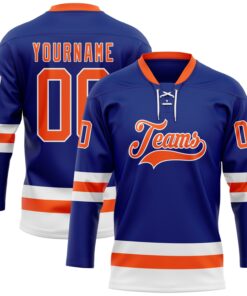 Custom Royal Orange-White Hockey Lace Neck Jersey