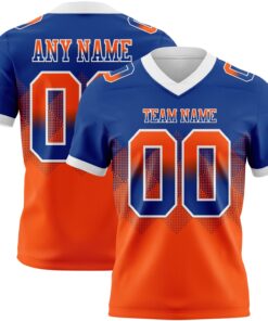 Custom Royal Orange-White Mesh Authentic Gradient Square Shape Flag Football Jersey