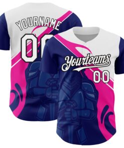 Custom Royal Pink-Black 3D Pattern Design Knight Hero Art Authentic Baseball Jersey