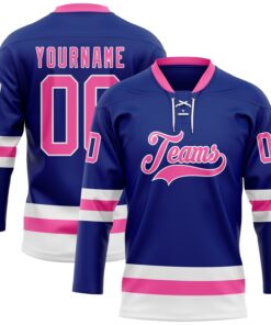 Custom Royal Pink-White Hockey Lace Neck Jersey