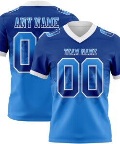 Custom Royal Powder Blue-White Mesh Authentic Gradient Square Shape Flag Football Jersey