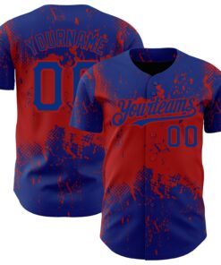 Custom Royal Red 3D Pattern Design Abstract Splatter Grunge Art Authentic Baseball Jersey