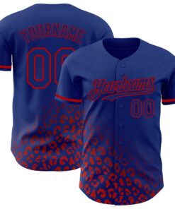 Custom Royal Red 3D Pattern Design Leopard Print Fade Fashion Authentic Baseball Jersey