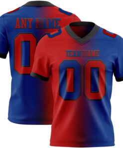 Custom Royal Red-Black Mesh Authentic Gradient Fashion Football Jersey