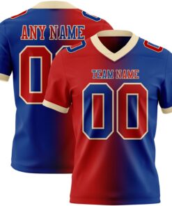 Custom Royal Red-Cream Mesh Authentic Gradient Fashion Football Jersey
