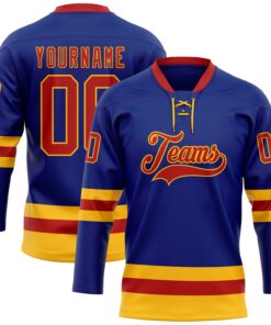 Custom Royal Red-Gold Hockey Lace Neck Jersey