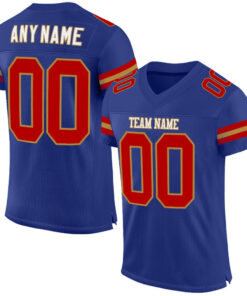 Custom Royal Red-Old Gold Mesh Authentic Football Jersey