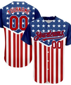 Custom Royal Red-White 3D American Flag Authentic Baseball Jersey