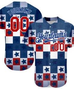 Custom Royal Red-White 3D American Flag Authentic Baseball Jersey