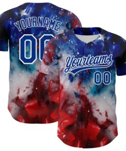Custom Royal Red-White 3D American Flag Patriotic Authentic Baseball Jersey