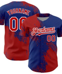 Custom Royal Red-White 3D Pattern Design Abstract Brush Stroke Authentic Baseball Jersey