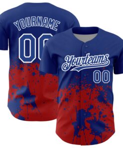 Custom Royal Red-White 3D Pattern Design Abstract Splash Grunge Art Authentic Baseball Jersey