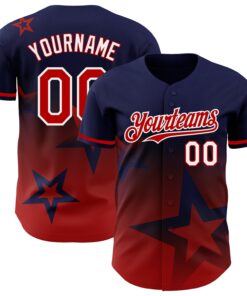 Custom Royal Red-White 3D Pattern Design Gradient Style Twinkle Star Authentic Baseball Jersey