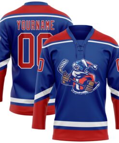 Custom Royal Red-White Christmas Santa Claus 3D Hockey Lace Neck Jersey