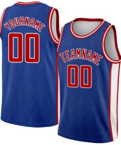 Custom Royal Red-White Geometric Shapes And Side Stripes Authentic City Edition Basketball Jersey