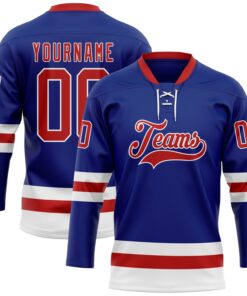 Custom Royal Red-White Hockey Lace Neck Jersey