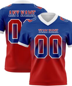Custom Royal Red-White Mesh Authentic Gradient Square Shape Flag Football Jersey