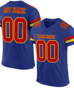 Custom Royal Red-Yellow Mesh Authentic Football Jersey