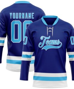 Custom Royal Sky Blue-White Hockey Lace Neck Jersey