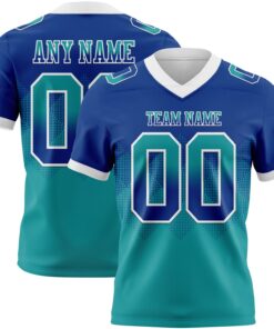 Custom Royal Teal-White Mesh Authentic Gradient Square Shape Flag Football Jersey