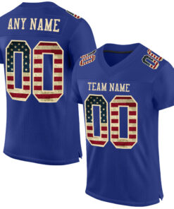 Custom Royal Vintage USA Flag-City Cream Mesh Authentic Football Jersey