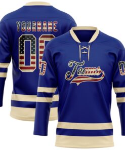 Custom Royal Vintage USA Flag-Cream Hockey Lace Neck Jersey