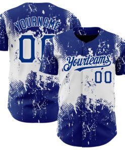 Custom Royal White 3D Pattern Design Abstract Splatter Grunge Art Authentic Baseball Jersey