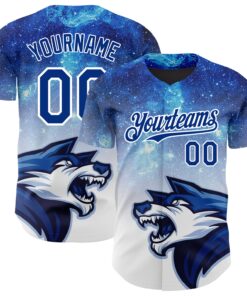 Custom Royal White 3D Pattern Design Animal Wolf Authentic Baseball Jersey