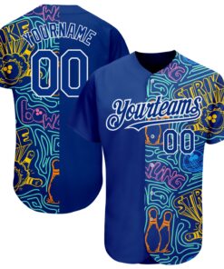 Custom Royal White 3D Pattern Design Bowling Authentic Baseball Jersey