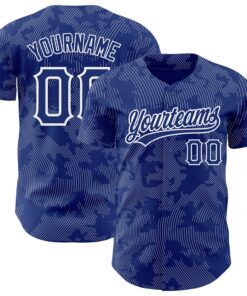 Custom Royal White 3D Pattern Design Curve Lines Authentic Baseball Jersey