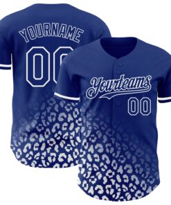Custom Royal White 3D Pattern Design Leopard Print Fade Fashion Authentic Baseball Jersey