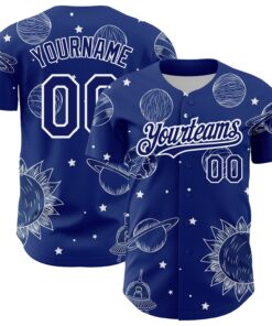 Custom Royal White 3D Pattern Design Planets Authentic Baseball Jersey