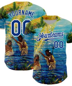 Custom Royal White 3D Pattern Design Religion Jesus Christ Authentic Baseball Jersey