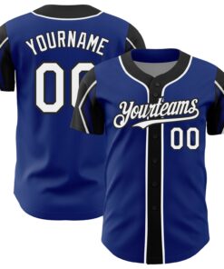 Custom Royal White-Black 3 Colors Arm Shapes Authentic Baseball Jersey