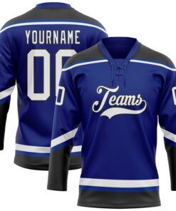 Custom Royal White-Black Hockey Lace Neck Jersey