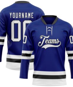 Custom Royal White-Black Hockey Lace Neck Jersey