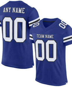 Custom Royal White-Black Mesh Authentic Football Jersey