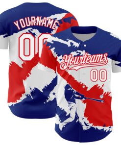 Custom Royal White-Fire Red 3D Costa Rica Costa Rican Flag Authentic Baseball Jersey