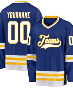 Custom Royal White-Gold Hockey Jersey