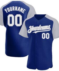 Custom Royal White-Gray Authentic Raglan Sleeves Baseball Jersey