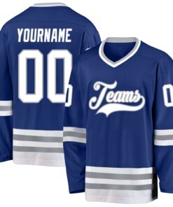 Custom Royal White-Gray Hockey Jersey