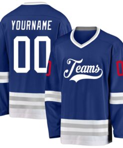Custom Royal White-Gray Hockey Jersey