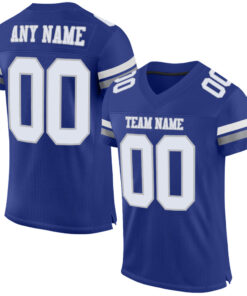 Custom Royal White-Gray Mesh Authentic Football Jersey