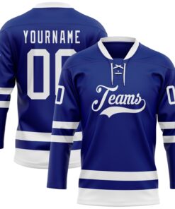 Custom Royal White Hockey Lace Neck Jersey